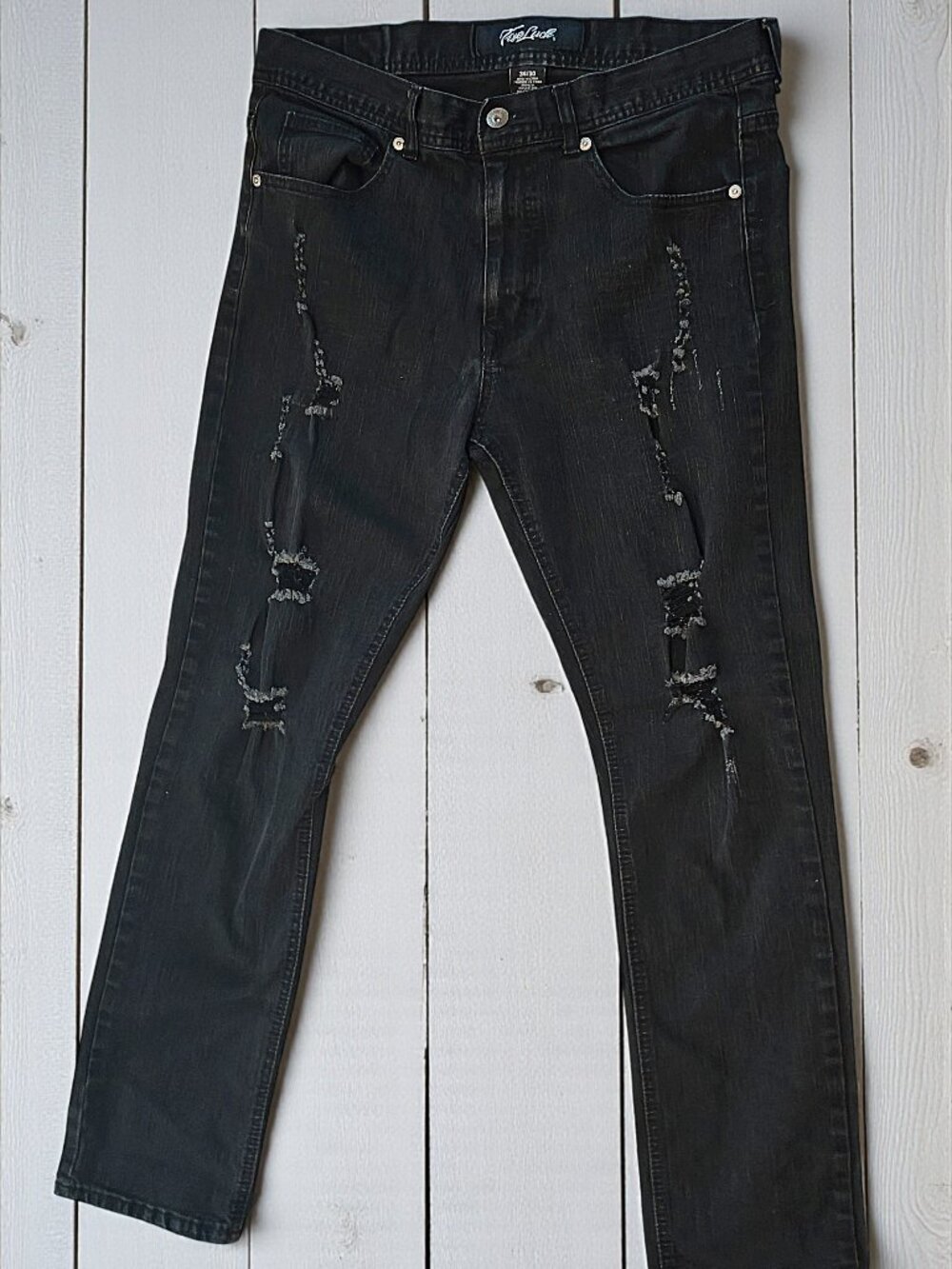 Men's True Luck Black Ripped & Distressed Slim Jeans 34x30